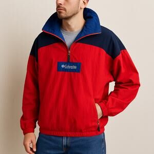 Vintage 90s Columbia Red Blue Pullover Windbreaker Men’s Small Hiking Jacket